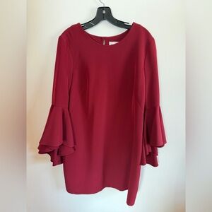Milly Burgundy Long Sleeve Dress with Ruffle Cuffs